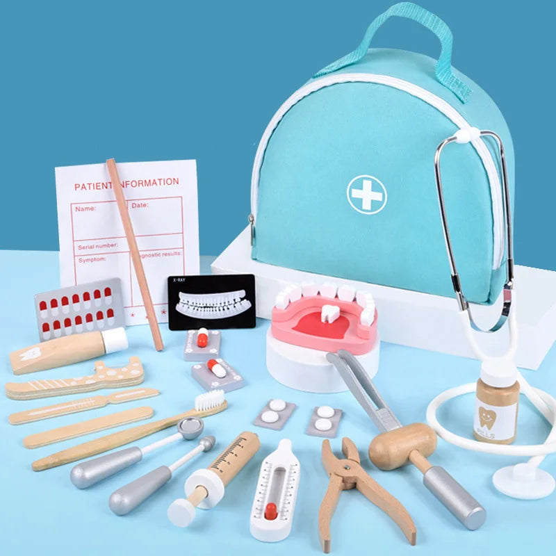 Coffret docteur et dentiste pour enfants, gros plan des accessoires médicaux