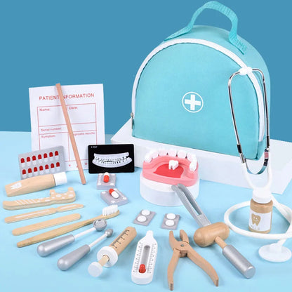 Coffret docteur et dentiste pour enfants, gros plan des accessoires médicaux