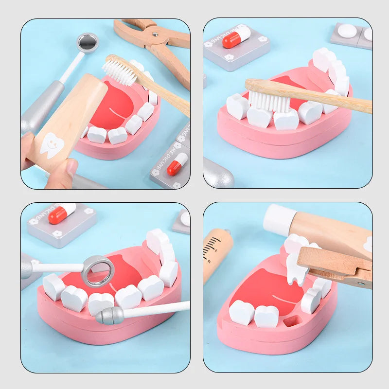 Coffret docteur et dentiste pour enfants, mallette de transport avec accessoires disposés