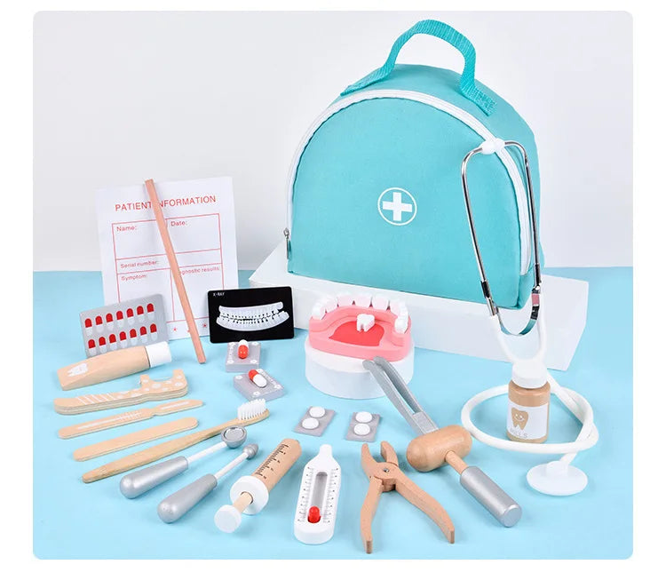 Coffret docteur et dentiste pour enfants, ensemble complet avec accessoires médicaux exposés