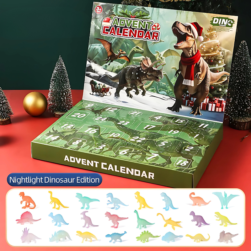 Calendrier de l'Avent Dinosaure, 24 jours, figurines nocturnes