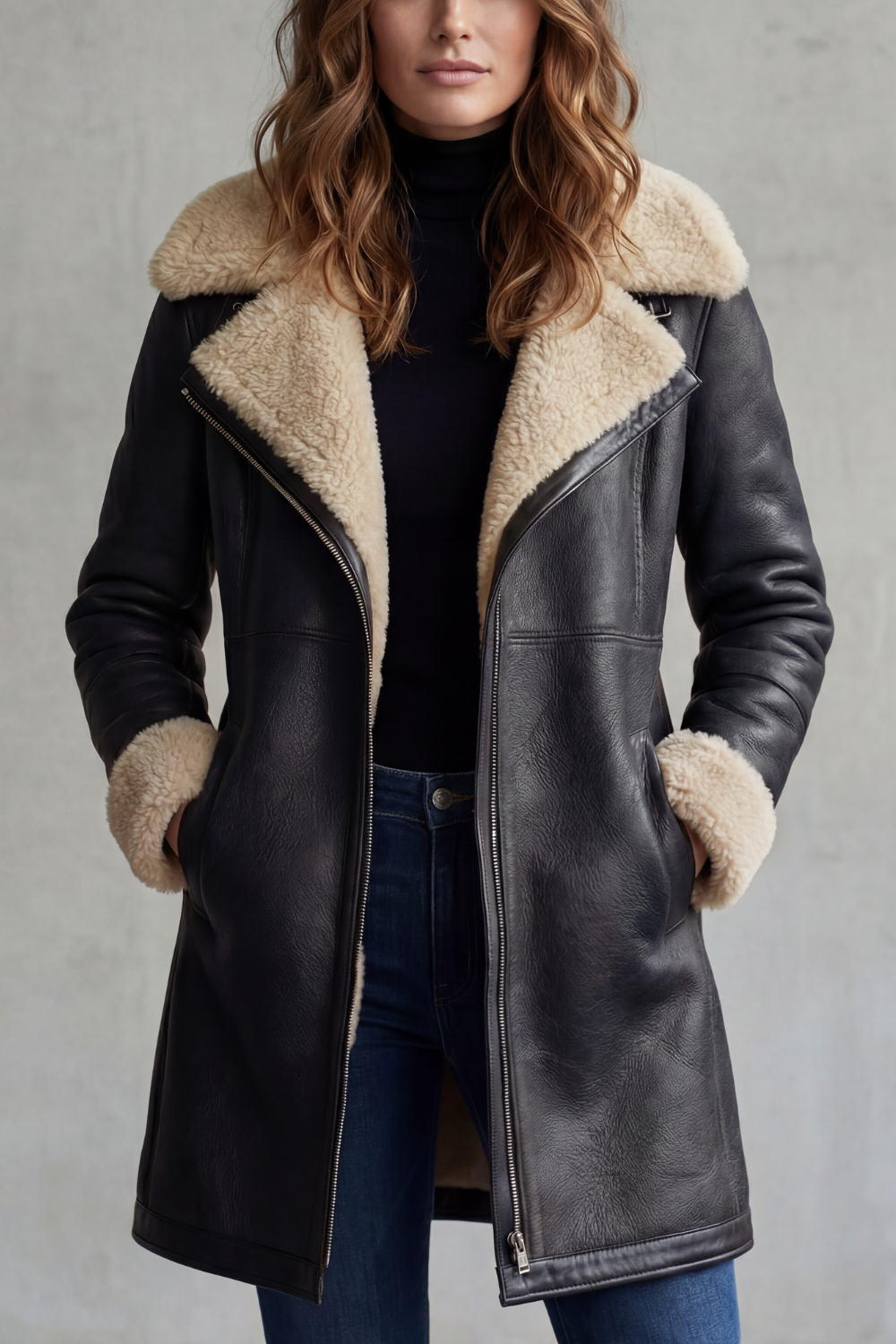 Manteau en cuir élégant avec doublure en peau de mouton - Amara
