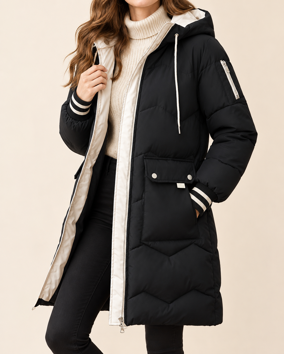 Manteau d'hiver pour femme avec capuchon