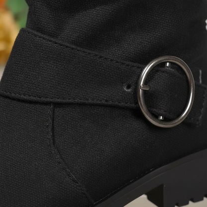 Bottes genou hautes en simili-suede avec détail boucle