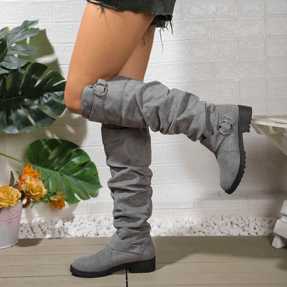 Bottes genou hautes en simili-suede avec détail boucle