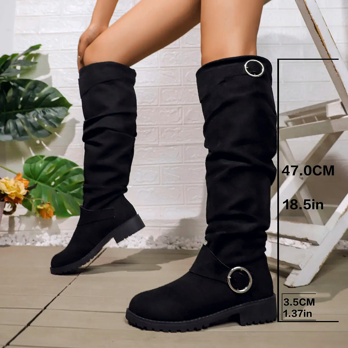 Bottes genou hautes en simili-suede avec détail boucle