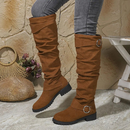 Bottes genou hautes en simili-suede avec détail boucle