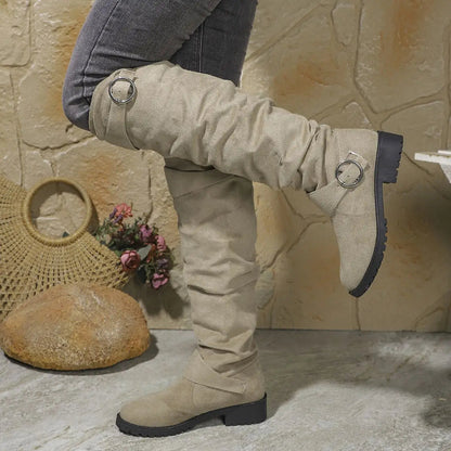 Bottes genou hautes en simili-suede avec détail boucle