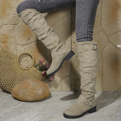 Bottes genou hautes en simili-suede avec détail boucle