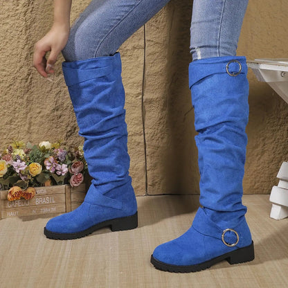 Bottes genou hautes en simili-suede avec détail boucle