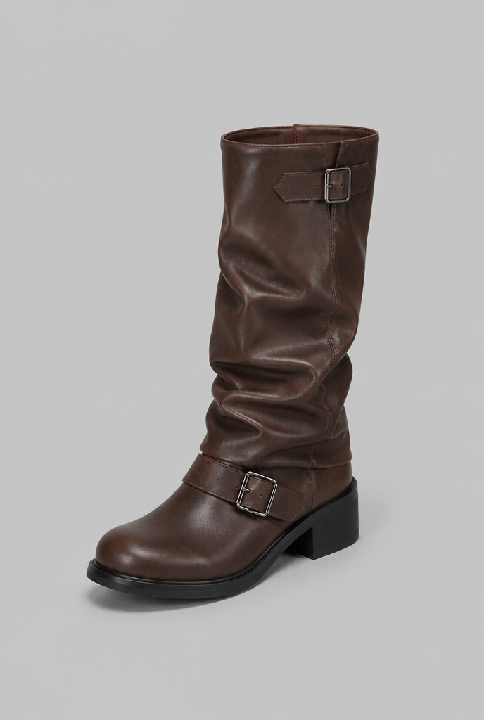 Bottes biker genou-haut avec détail de boucle