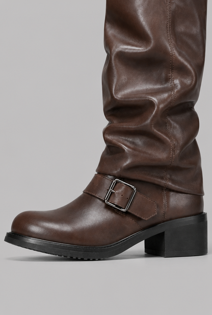 Bottes biker genou-haut avec détail de boucle