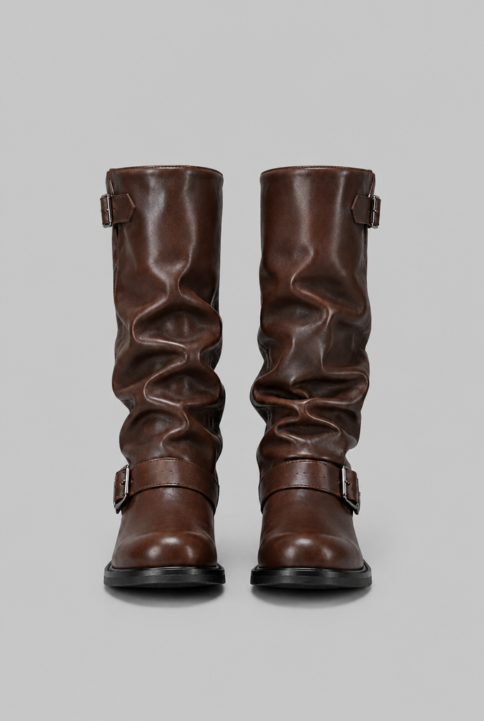 Bottes biker genou-haut avec détail de boucle