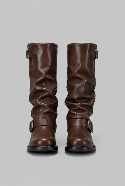 Bottes biker genou-haut avec détail de boucle