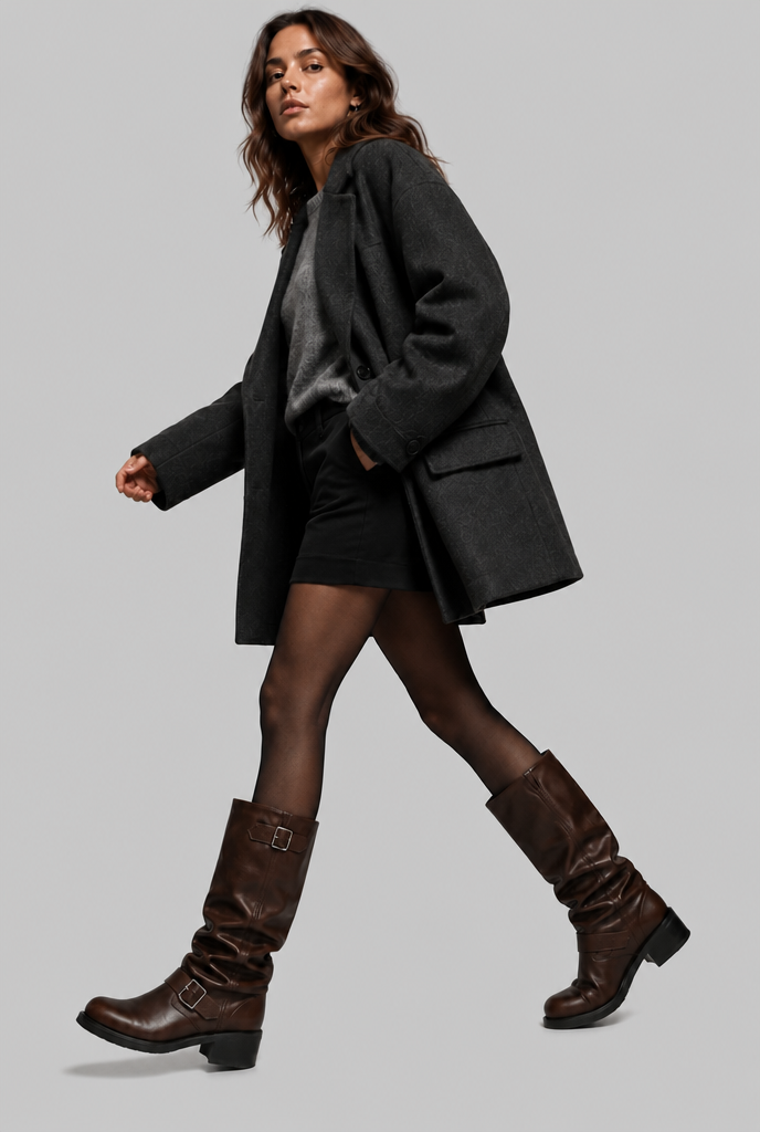 Bottes biker genou-haut avec détail de boucle