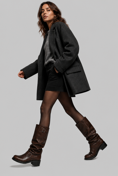 Bottes biker genou-haut avec détail de boucle
