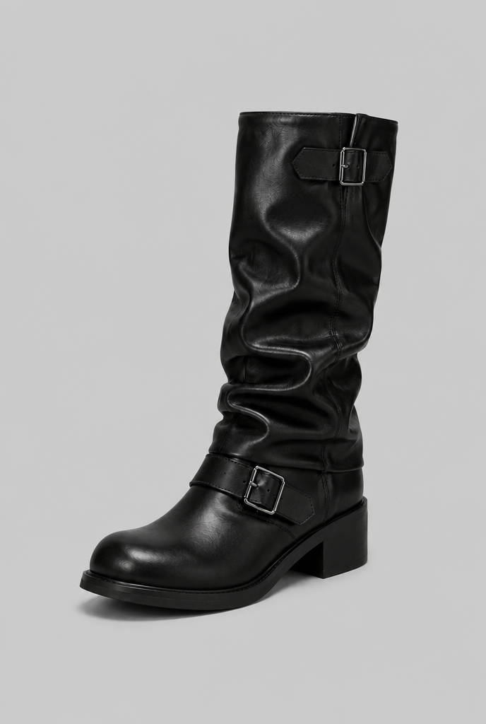 Bottes biker genou-haut avec détail de boucle