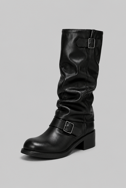 Bottes biker genou-haut avec détail de boucle