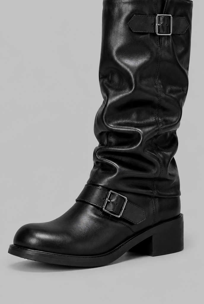 Bottes biker genou-haut avec détail de boucle