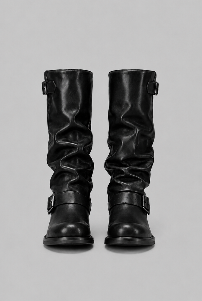Bottes biker genou-haut avec détail de boucle