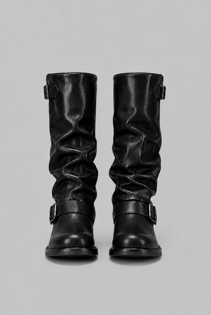 Bottes biker genou-haut avec détail de boucle