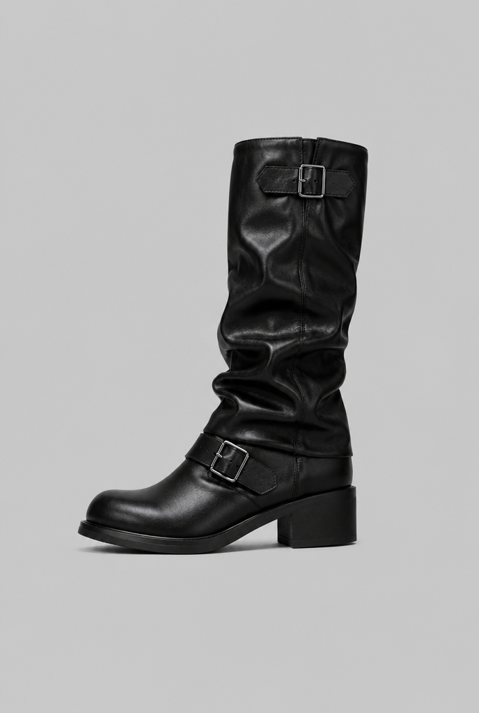 Bottes biker genou-haut avec détail de boucle