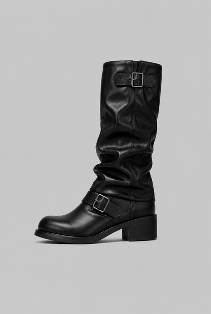 Bottes biker genou-haut avec détail de boucle