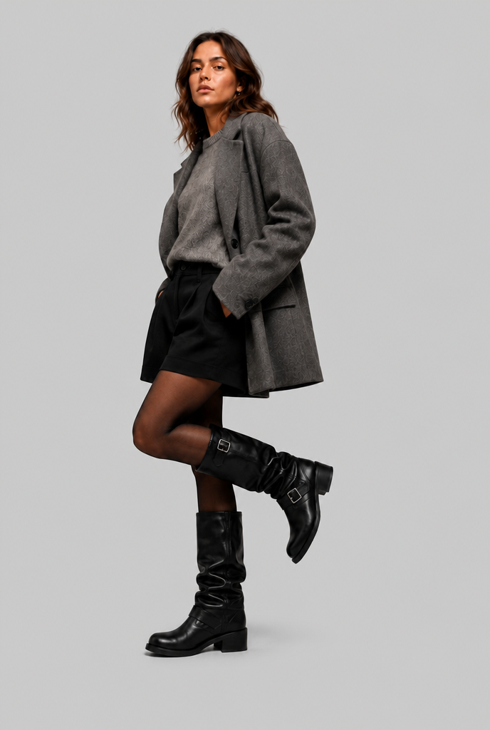Bottes biker genou-haut avec détail de boucle