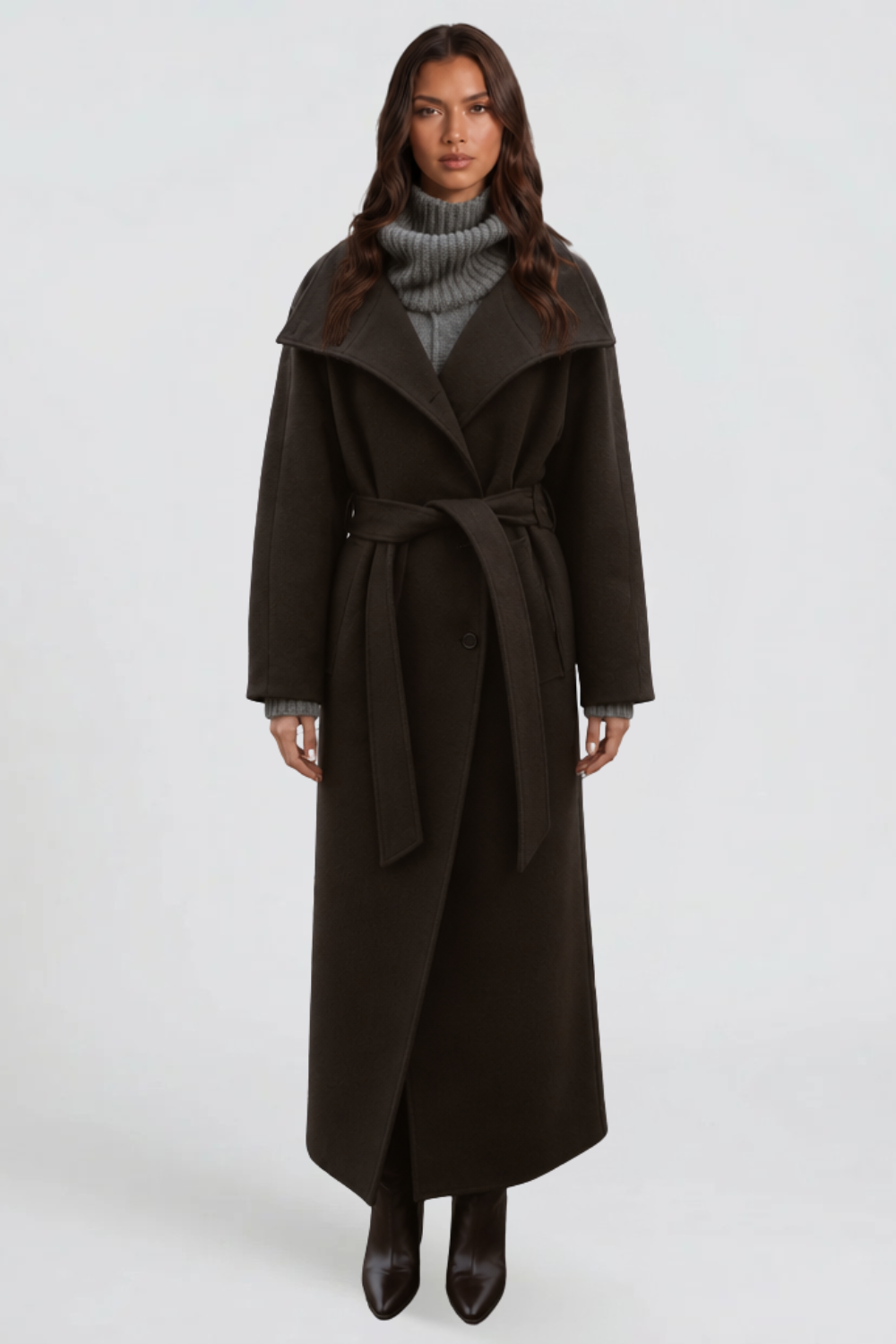 Manteau en laine à ceinture avec silhouette droite