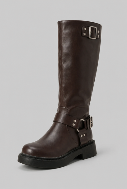 Bottes biker genou hautes à boucle