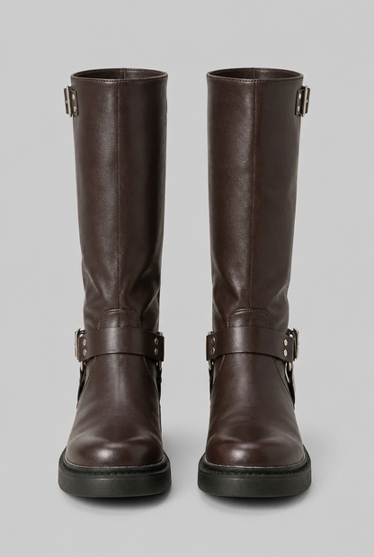 Bottes biker genou hautes à boucle
