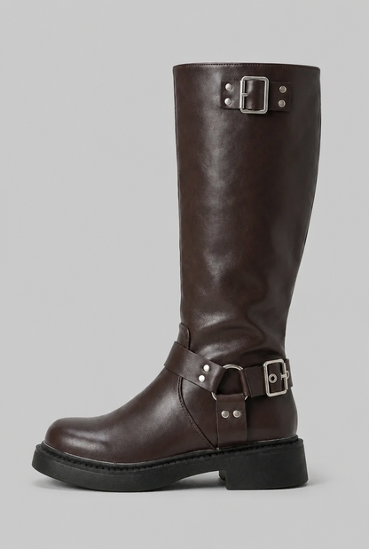 Bottes biker genou hautes à boucle