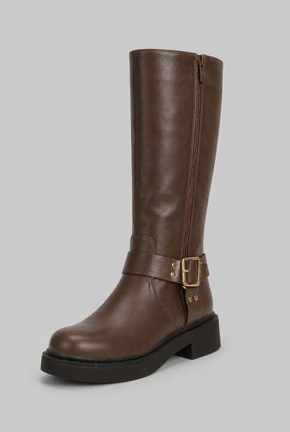 Bottes biker genou hautes à boucle