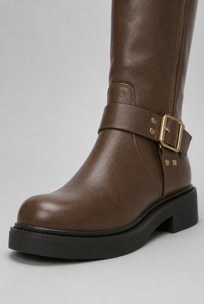 Bottes biker genou hautes à boucle