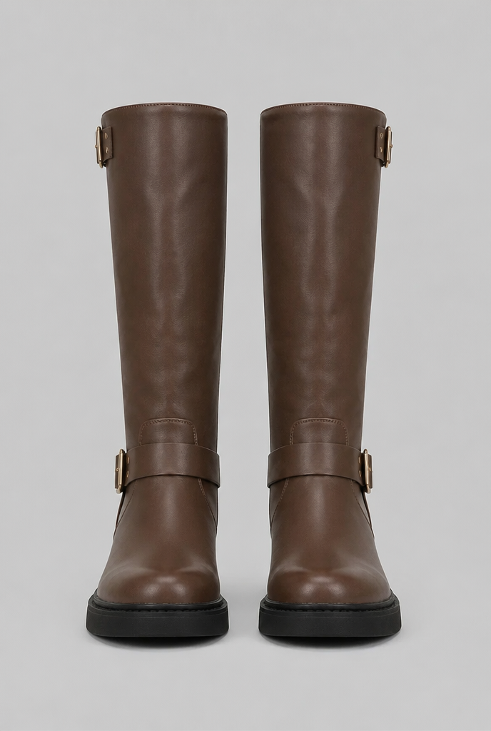Bottes biker genou hautes à boucle