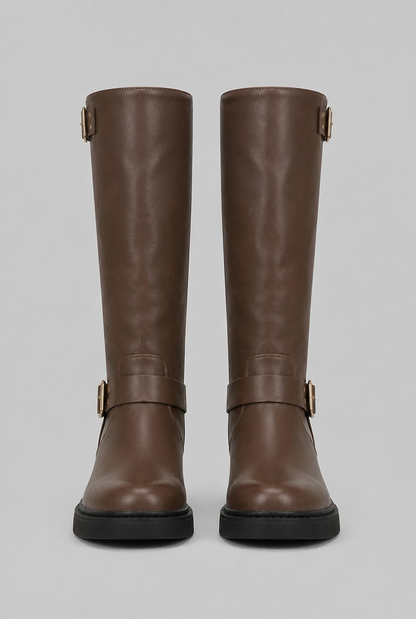 Bottes biker genou hautes à boucle