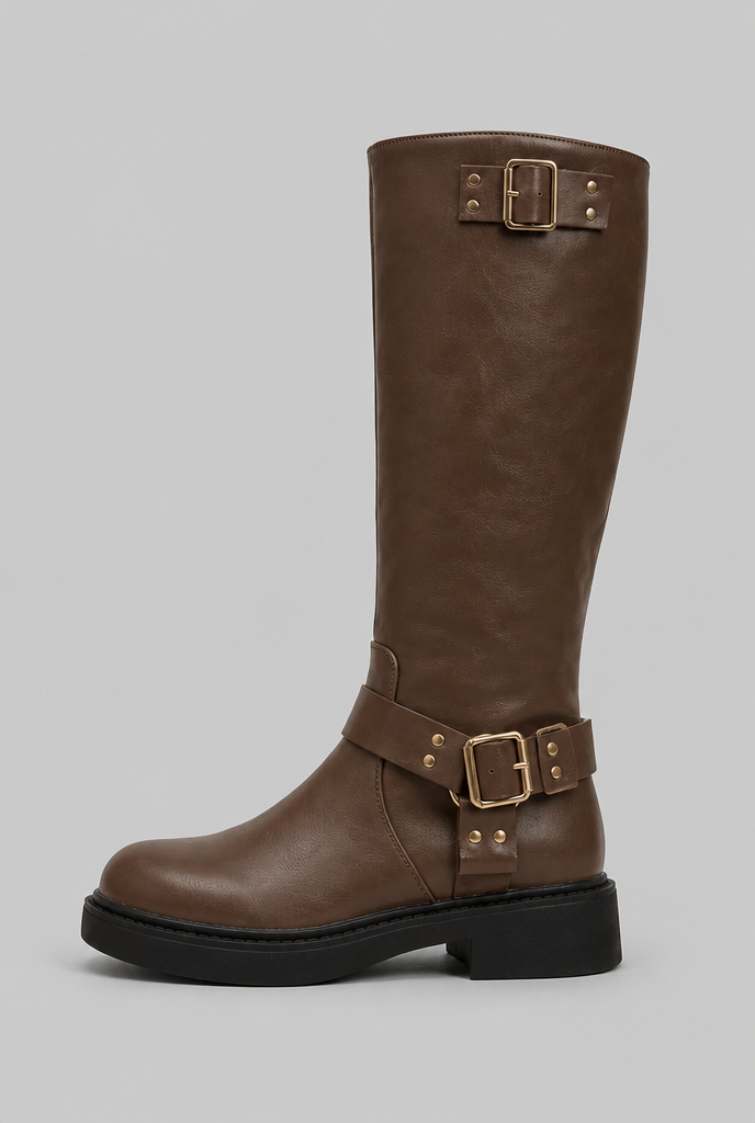 Bottes biker genou hautes à boucle