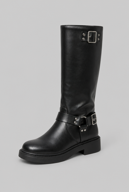 Bottes biker genou hautes à boucle