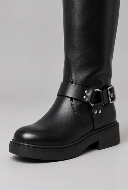 Bottes biker genou hautes à boucle