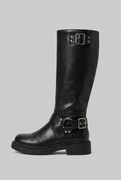 Bottes biker genou hautes à boucle