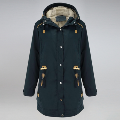 Parka femme à capuchon, portée en extérieur
