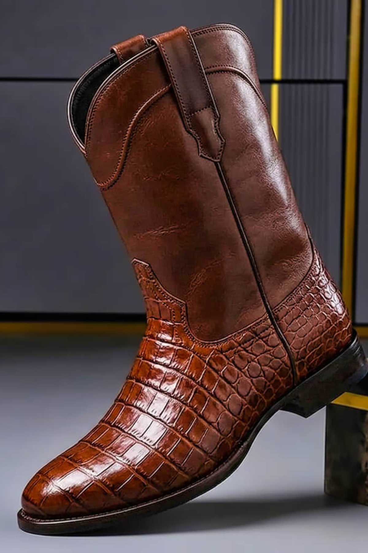 Bottes en cuir vintage texturé femme, vue de face