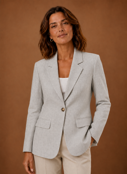 Veste tailleur femme à un bouton, vue de face