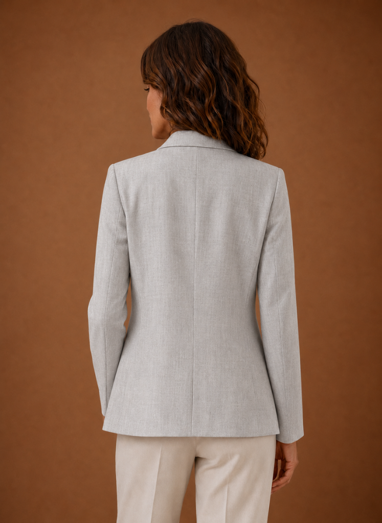 Veste tailleur femme à un bouton, vue de dos