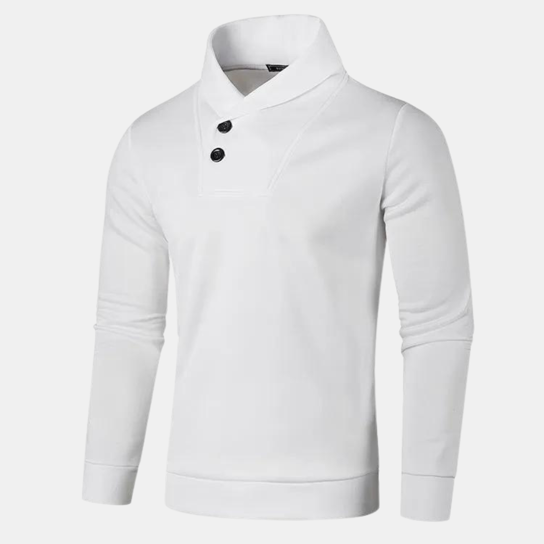Pull homme ajusté à col montant, vue de profil