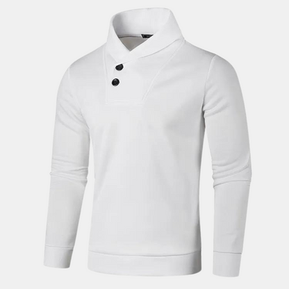 Pull homme ajusté à col montant, vue de profil