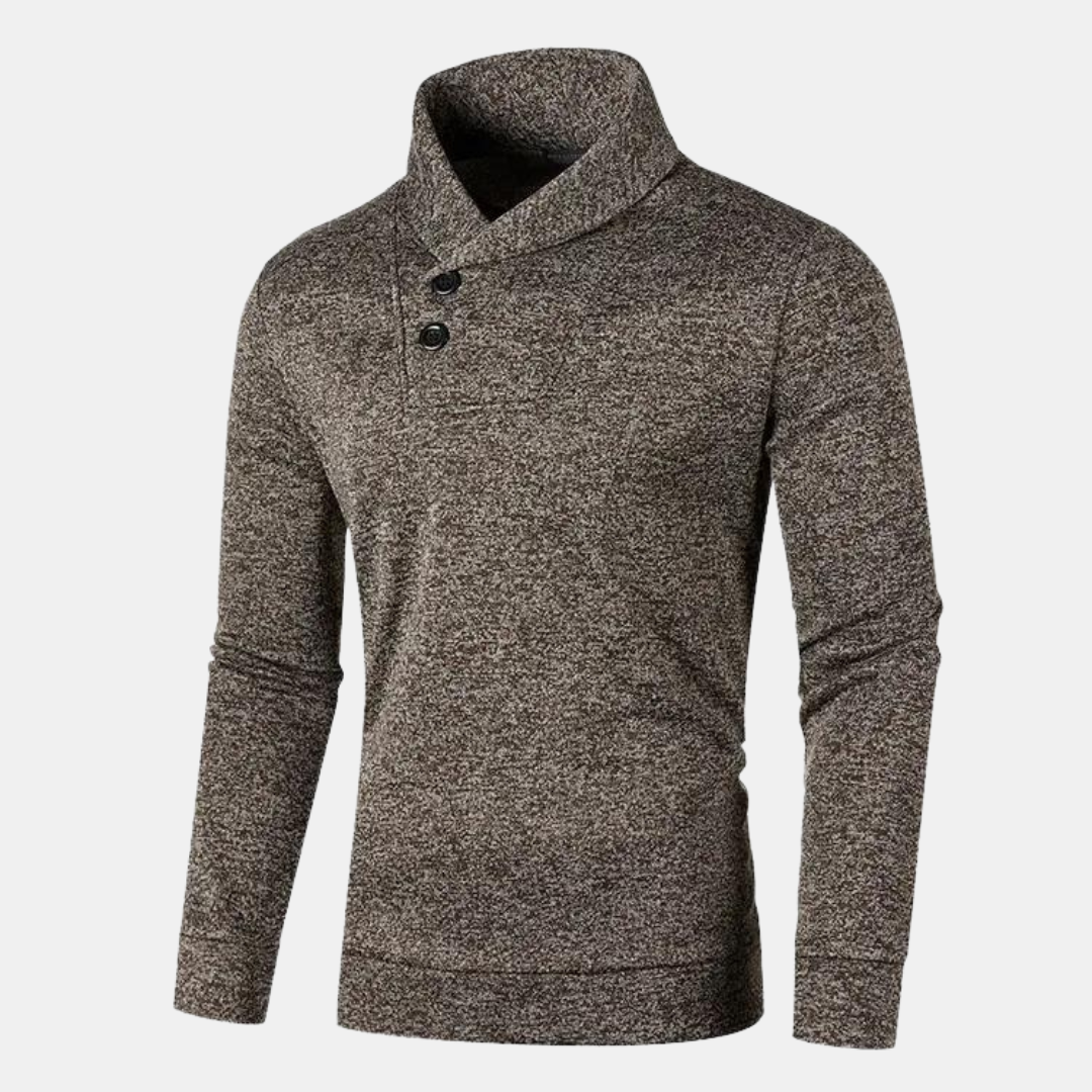 Pull homme à col montant boutonné présenté à plat
