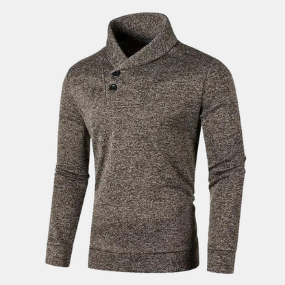 Pull homme à col montant boutonné présenté à plat