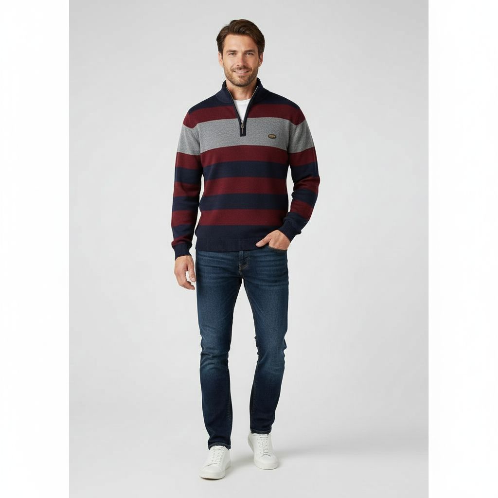 Pull pour homme à col zippé et motif color-block, vue de face