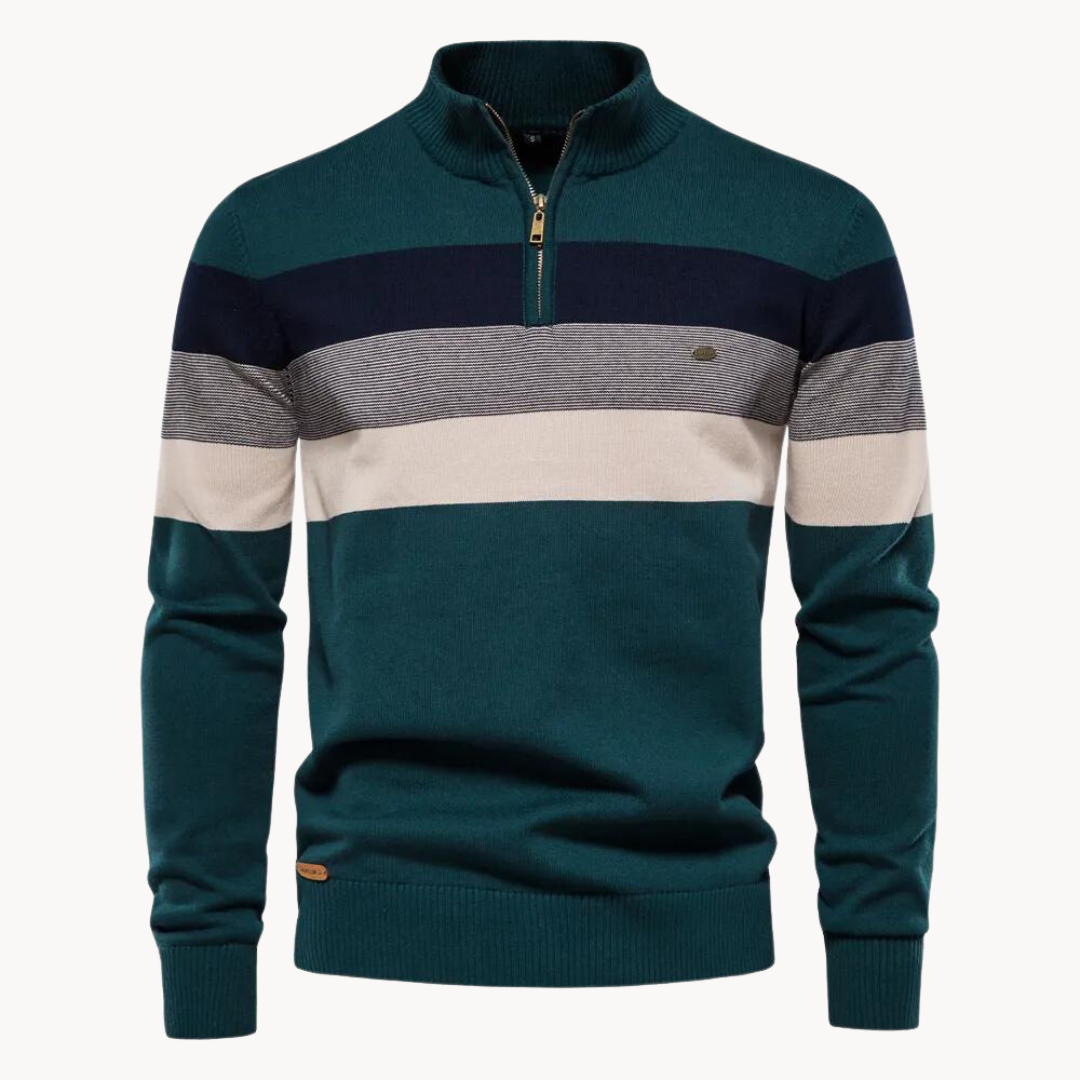 Pull homme color-block en maille respirante, vue de trois quarts